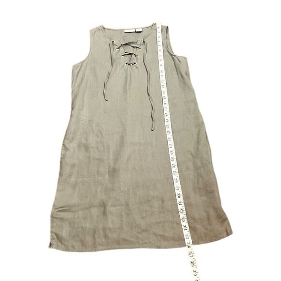 Adrienne Vittadini Lace-Up Sleeveless Tan Linen Dress, Size XS - Picture 2 of 7